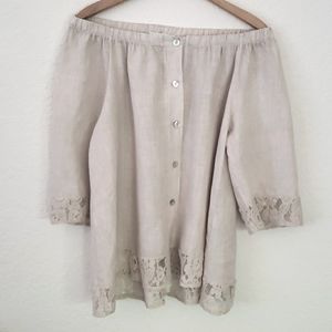 Belle France linen 100% Italy Top Size Medium Beige